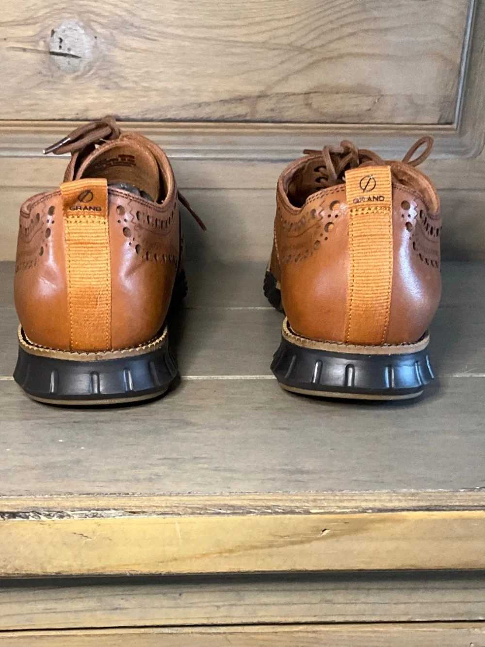 Cole Haan Zerogrand Wingtip Oxford Men's 12 Cognac Tan Full Grain Leather Brogue